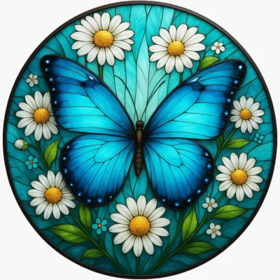 Butterfly Stained-Glass Floral Coaster (Set of 2 – 8 Inch) – Premium Printed Resin Gloss Finish 🦋✨