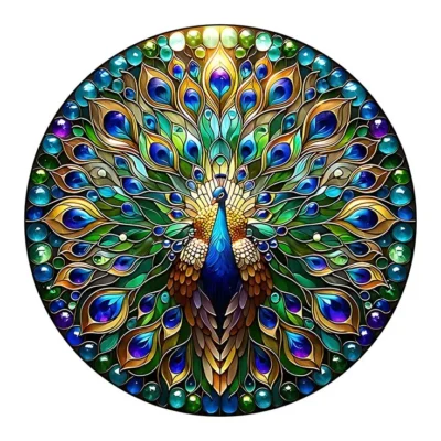 Peacock Pattern Printed Resin-Gloss Coaster – Luxury 8-Inch Indian Peacock Décor 🦚✨ D6
