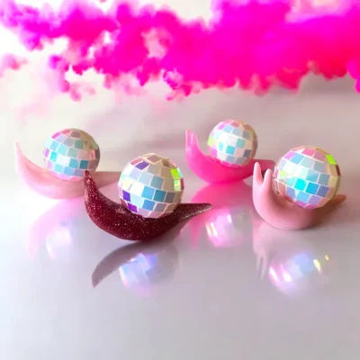 Snail Iridescent Disco Ball Mini Figurine – Handmade Resin Kawaii Sculpture | Bling On 🐌