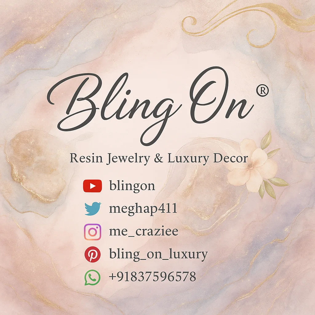 Brand banner for Bling On with pastel marble background and social handles for YouTube, Twitter, Instagram, Pinterest, and a WhatsApp number. - Bling On Decor® | Luxury Handmade Home Decor ANJU BALA