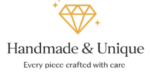 Logo for Handmade & Unique with a gold diamond icon and the tagline 'Every piece crafted with care'.