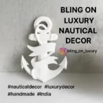 White decorative white anchor with rope on gray background; ad for Bling On Luxury nautical decor with Instagram handle bling_on_luxury. - Bling On Decor® | Luxury Handmade Home Decor ANJU BALA