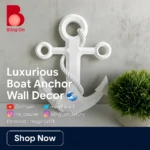 White boat anchor wall decor with rope, brand logo in top-left, social media handles, and a prominent 'Shop Now' CTA at bottom. - Bling On Decor® | Luxury Handmade Home Decor ANJU BALA