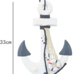 Decorative white anchor with navy rope, hanging loop at top and small lifebuoy; 33 cm tall and 22.5 cm wide. - Bling On Decor® | Luxury Handmade Home Decor ANJU BALA