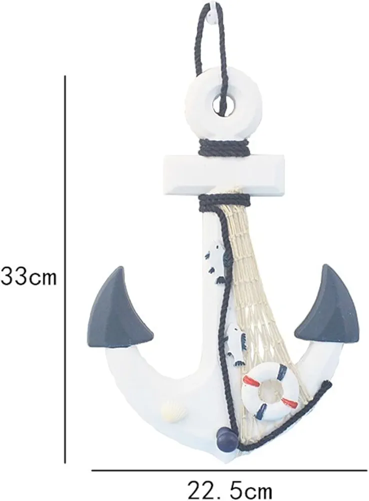 Decorative white anchor with navy rope, hanging loop at top and small lifebuoy; 33 cm tall and 22.5 cm wide. - Bling On Decor® | Luxury Handmade Home Decor ANJU BALA