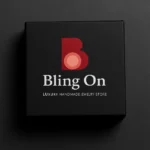 Black packaging box displaying the Bling On logo—a red stylized 'B' with the words 'Bling On' and 'LUXURY HANDMADE JEWELRY STORE' on a dark background. - Bling On Decor® | Luxury Handmade Home Decor ANJU BALA