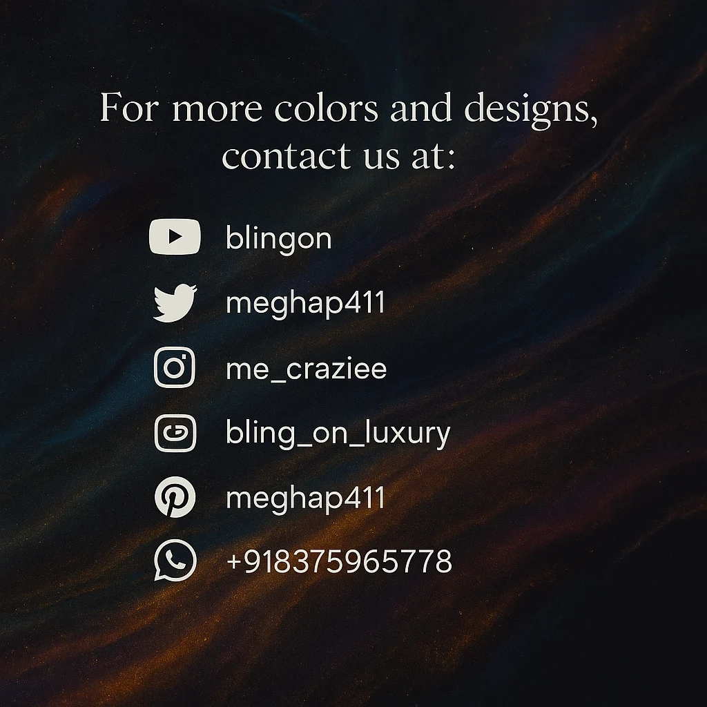 Contact/social media handles listed: YouTube: blingon; Twitter: meghap411; Instagram: me_craziee; Instagram: bling_on_luxury; Pinterest: meghap411; WhatsApp: +918375965778. - Bling On Decor® | Luxury Handmade Home Decor ANJU BALA