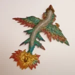 Colorful phoenix-like bird ornament with rainbow iridescent wings and a sunflower-shaped tail body in gray tones. - Bling On Decor® | Luxury Handmade Home Decor ANJU BALA