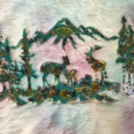 Abstract teal resin shapes with gold foil flakes laid over a pastel pink, blue, and white fluffy fur background. - Bling On Decor® | Luxury Handmade Home Decor ANJU BALA