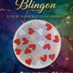 Promotional banner for Blingon Luxury Handcrafted Accessories showing a glittery round dish filled with red, pink, and white heart shapes against a colorful background with gold accents and the Blingon branding above. - Bling On Decor® | Luxury Handmade Home Decor ANJU BALA