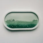 Oval framed pastoral landscape: green fields, a small house in the distance, decorative wall plaque - Bling On Decor® | Luxury Handmade Home Decor ANJU BALA