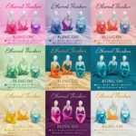 A 12-card collage of posters titled 'Ethereal Thinkers' showing three translucent seated figures on pastel backgrounds with 'BLING ON' text and social icons. - Bling On Decor® | Luxury Handmade Home Decor ANJU BALA