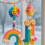 Polymer-Clay-Rainbow-Cloud-Window-Hanger-Handmade-Magic-for-Every-Space-✨-1.webp - Bling On Decor® | Luxury Handmade Home Decor Colorful clay charms hanging from a pastel bead necklace: a smiling rainbow sun and a pink-winged girl with a starry rainbow tail. - Bling On Decor® | Luxury Handmade Home Decor ANJU BALA