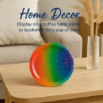 Promotional image showing 'Home Decor' text with a rainbow gradient plate on a wooden coffee table. - Bling On Decor® | Luxury Handmade Home Decor ANJU BALA