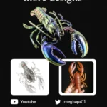 Promotional poster inviting contact for more designs, featuring a large iridescent lobster sculpture and two smaller lobster images with social handles on a black background. - Bling On Decor® | Luxury Handmade Home Decor ANJU BALA