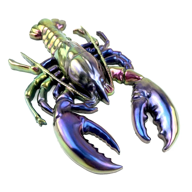 Iridescent metallic scorpion sculpture with purple claws on a white background, showing rainbow hues. - Bling On Decor® | Luxury Handmade Home Decor ANJU BALA