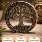 Round Tree of Life ornament in a circular braided frame with an antique gold finish; 13 cm wide, 6 cm tall, handcrafted resin decor (Made in India). - Bling On Decor® | Luxury Handmade Home Decor ANJU BALA