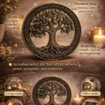 Ornamental Tree of Life ring with braided circular frame, text about roots, infinity, and branches. Indian belief link to peace and prosperity. - Bling On Decor® | Luxury Handmade Home Decor ANJU BALA