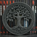 Circular metal Tree of Life plaque with braided border, displayed against a row of books. - Bling On Decor® | Luxury Handmade Home Decor ANJU BALA