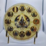 Decorative circular plate showing Hindu deities in labeled panels, center features Adi Shiva with gold ornate design. - Bling On Decor® | Luxury Handmade Home Decor ANJU