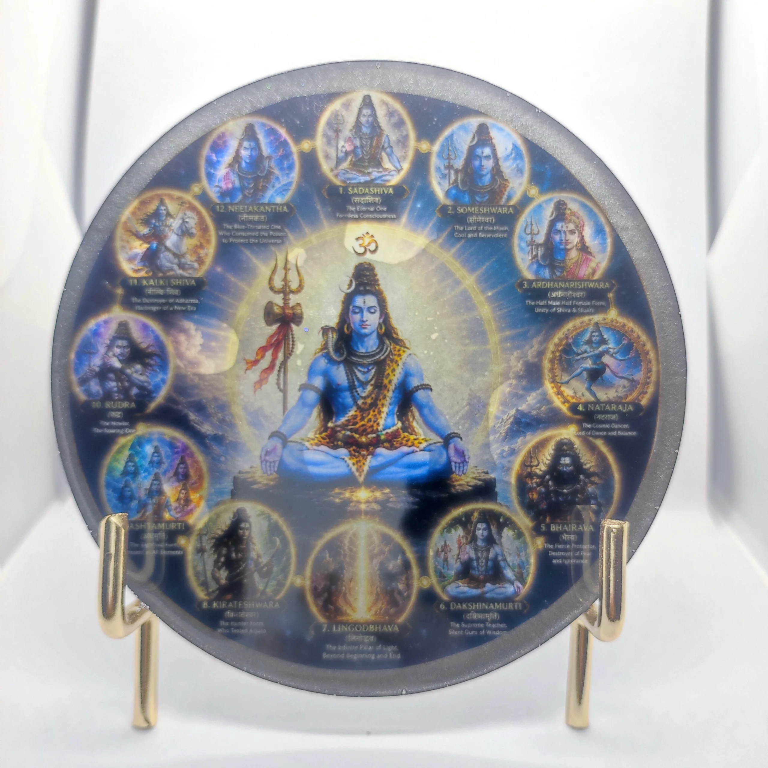 Circular sacred artwork showing multiple deities in halos around a central blue-skinned figure on a dark background. - Bling On Decor® | Luxury Handmade Home Decor ANJU