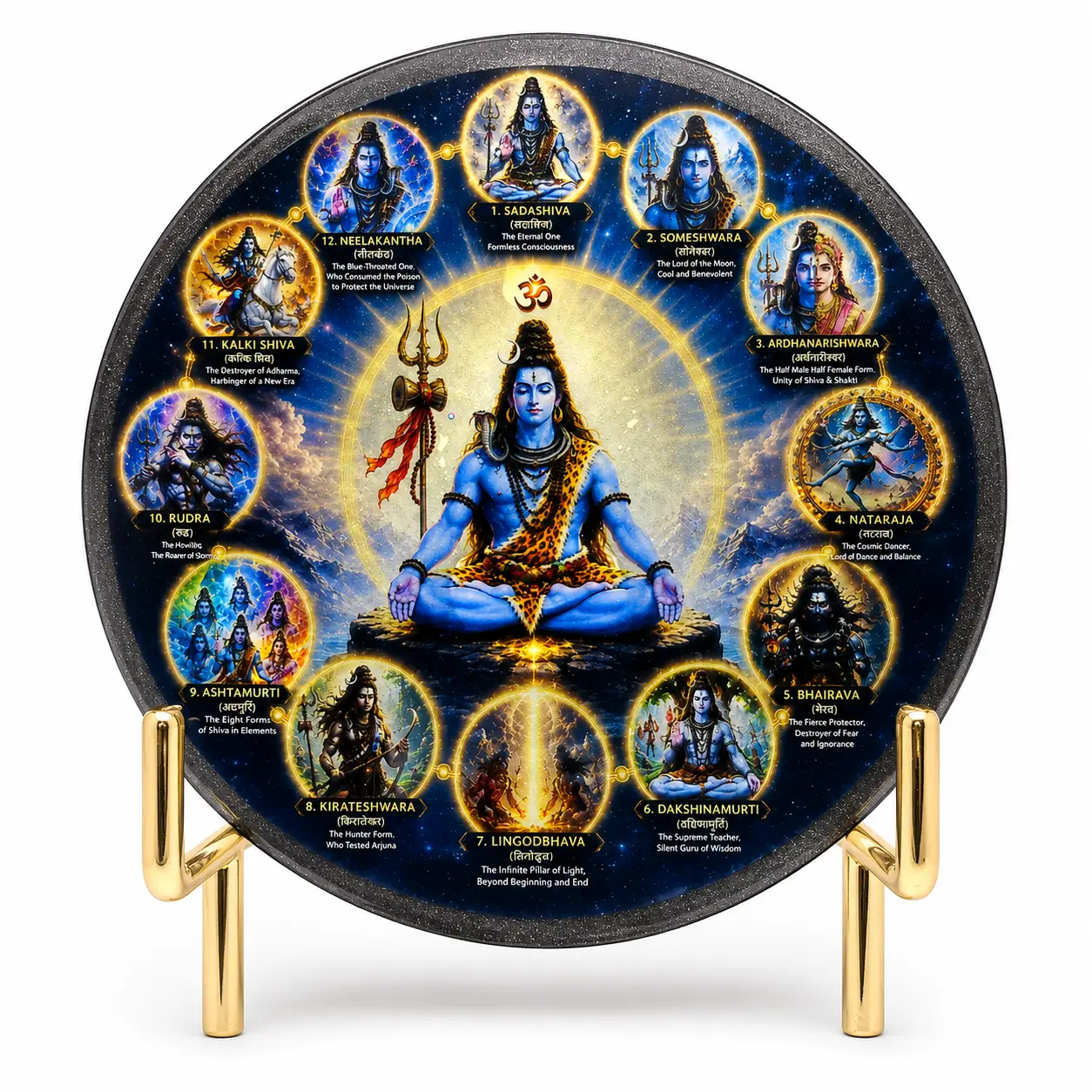 Adi Shiva 12 divine forms handmade resin decorative plate for spiritual home decor - Bling On Decor® | Luxury Handmade Home Decor ANJU
